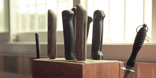 cleaning a wooden knife block